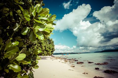 Havelock ada mavi gökyüzü ile beyaz bulutlar, andaman Adaları, Hindistan
