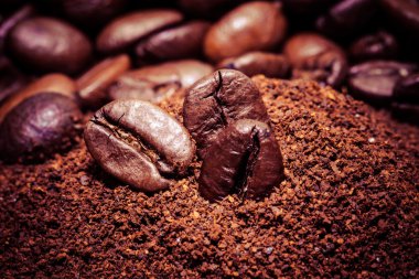 kahve çekirdeği üzerinde arka plan için makro