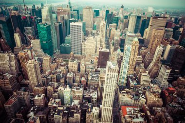 gün batımında, new York'un manhattan Skyline havadan görünümü 