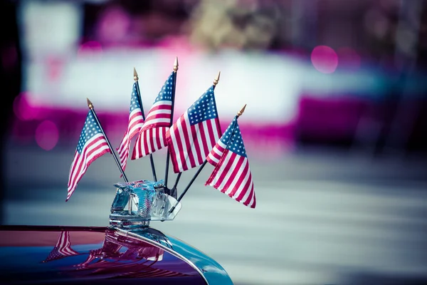 Traditional USA parade old car with flags — Stock Photo, Image