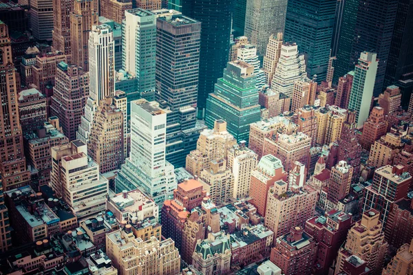 Letecký pohled na panorama Manhattanu při západu slunce, new york city — Stock fotografie
