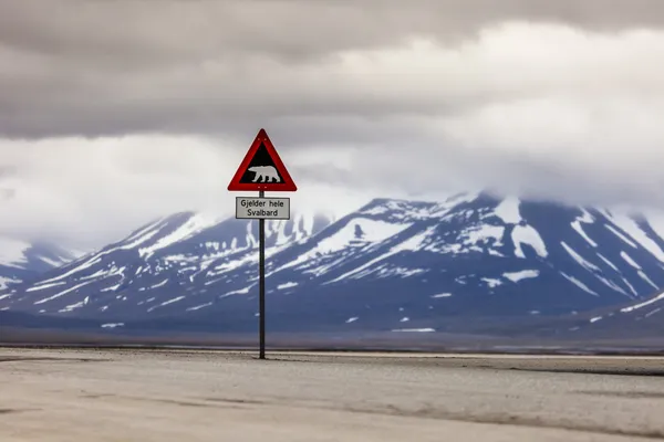 Uwaga znak niedźwiedzie polarne, spitsbergen, svalbard, Norwegia — Zdjęcie stockowe