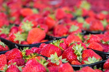 taze çilek sokak pazarında sepetleri 
