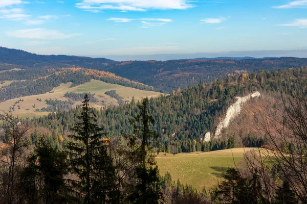 Buntes Herbstpanorama Des Pieniny Gebirges Bei Szczawnica Polen Blick Auf — Stockfoto