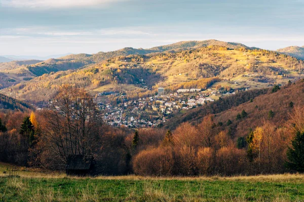 Färgglada Höst Panorama Över Pieniny Bergen Nära Szczawnica Polen Utsikt — Stockfoto