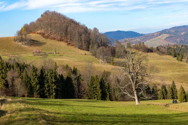 Färgglada Höst Panorama Över Pieniny Bergen Nära Szczawnica Polen Utsikt — Stockfoto