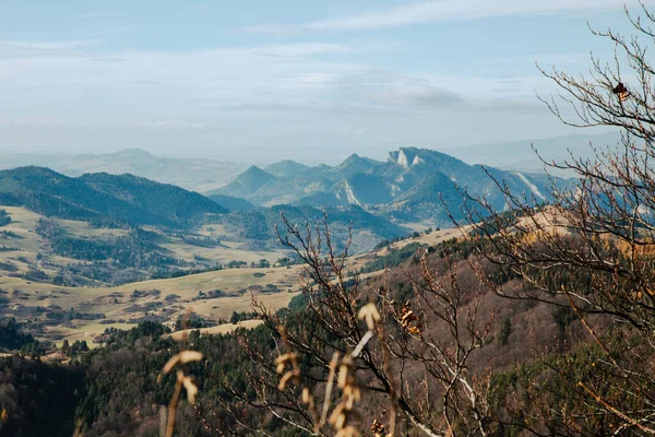 Panorama Colorido Outono Pieniny Mountains Perto Szczawnica Polônia Vista Nas — Fotografia de Stock