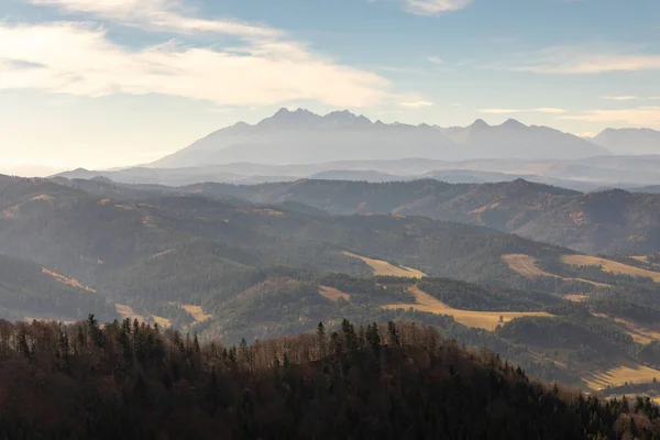 Panorama Automnal Coloré Des Montagnes Pieniny Près Szczawnica Pologne Vue — Photo