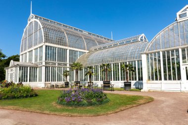 GOTHENBURG, SVEDEN - 24 Temmuz 2021: cam sera. Halka açık Palm House, Göteborg Bahçe Topluluğu 24 Temmuz 2021.