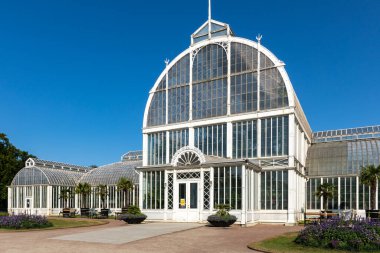 GOTHENBURG, SVEDEN - 24 Temmuz 2021: cam sera. Halka açık Palm House, Göteborg Bahçe Topluluğu 24 Temmuz 2021.