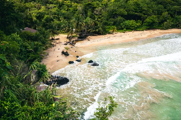 Panama Tropical Island Luchtfoto Wilde Kustlijn Weelderige Exotische Groene Jungle — Stockfoto