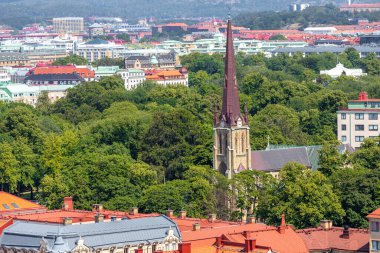 İsveç 'in Göteborg şehrinde. Haga bölgesinin ve eski kasabanın havadan görüntüsü. Göteborg İsveç 'in en büyük ikinci şehridir..