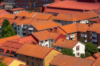 İsveç 'in Göteborg şehrinde. Haga bölgesinin ve eski kasabanın havadan görüntüsü. Göteborg İsveç 'in en büyük ikinci şehridir..