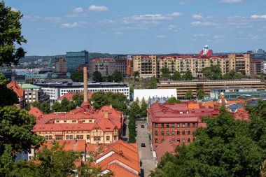 İsveç 'in Göteborg şehrinde. Haga bölgesinin ve eski kasabanın havadan görüntüsü. Göteborg İsveç 'in en büyük ikinci şehridir..