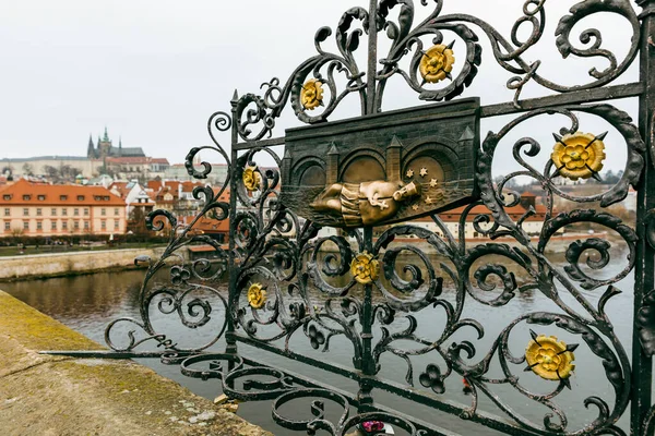 Old Relief Statue John Nepomuk Charles Bridge Prague Czech Republic — Stock Photo, Image