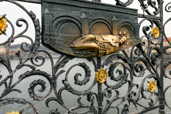 Old Relief Statue John Nepomuk Charles Bridge Prague Czech Republic — Stockfoto