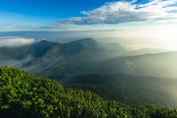 Vista Del Valle Con Aldeas Montañas Amanecer Vista Desde Pico — Foto de Stock