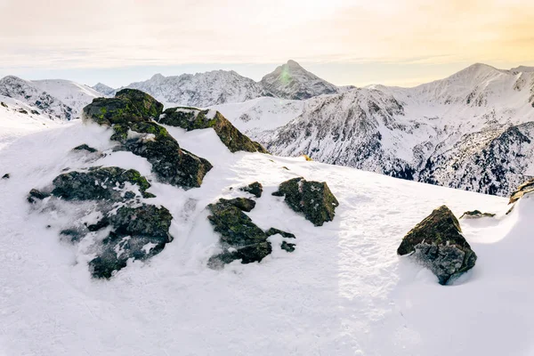 Татранские Горцы Зимой Вид Белые Снежные Вершины Морозные Зимние Горы — стоковое фото