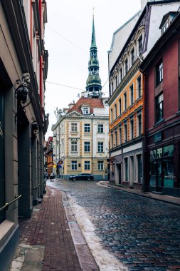 Riga Eski Kasabası. Orta Çağ Gotik Mimarisi. Riga Letonya 'nın başkenti. Baltık devletleri. Avrupa.
