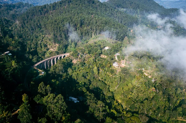 Tropical Rainforest Sri Lanka Aerial View Foggy Tropical Landscape Tea — Stock Photo, Image