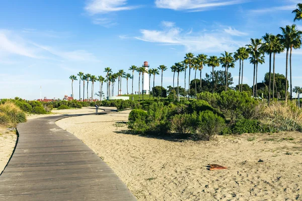 Leuchtturm Mit Palmen Langen Strand Kalifornien Usa — Stockfoto