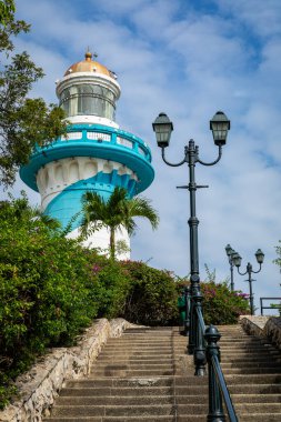 GUAYAQUIL, ECUADOR - APRIL 13, 2022: Guayaquil, Ecuador. Lighthouse of Santa Anna fort Las Penas district. Second largest city in Ecuador. Popular tourist destination. clipart