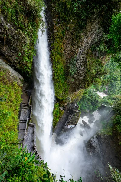 Cascada Pailon Del Diablo Banos Santa Agua Ecuador América Del — Foto de Stock