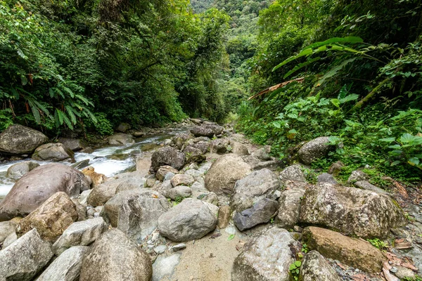 Santa Agua, Ekvador 'da El Roco Machay şelalesi. Güney Amerika.