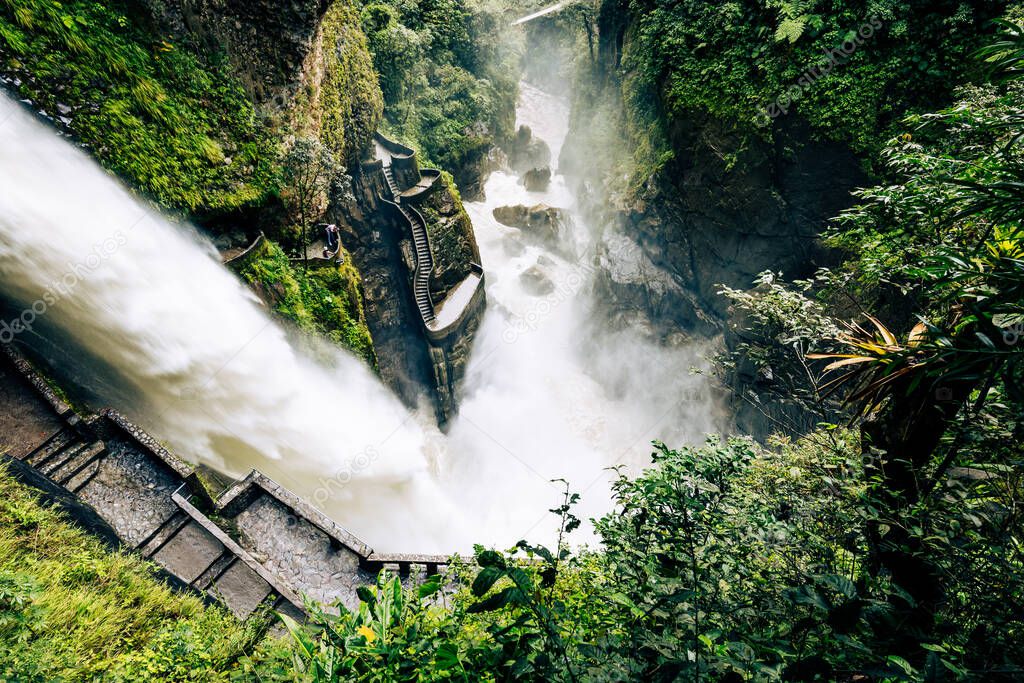 El Pailon del Diablo waterfall in Banos Santa Agua, Ecuador. South America.