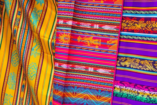 Textiles Tissu Andin Coloré Sur Marché Local Souvenir Otavalo Équateur — Photo