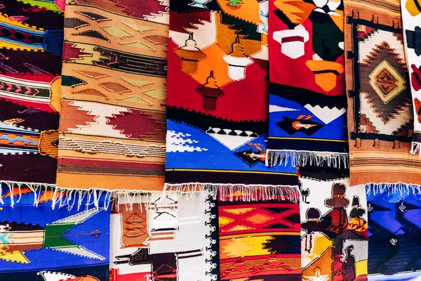 Colorful Andean Fabric Textiles Local Souvenir Market Otavalo Ecuador South — Stock Photo, Image