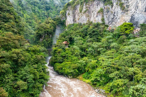 Cascada Pailon Del Diablo Banos Santa Agua Ecuador América Del — Foto de Stock