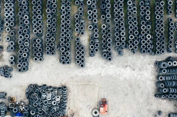 Lieu Stockage Des Pneus Industriels Haut Vue Aérienne — Photo