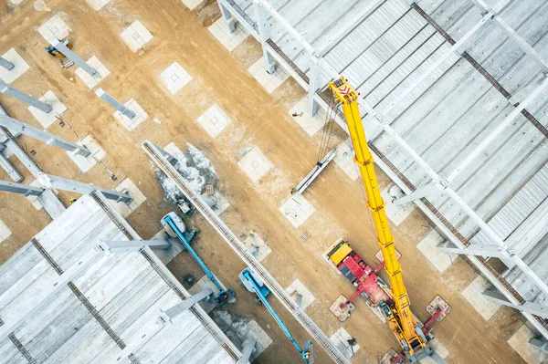 Factory Building Aerial Industrial Construction Site Crane Construction Equipment — Stock Photo, Image