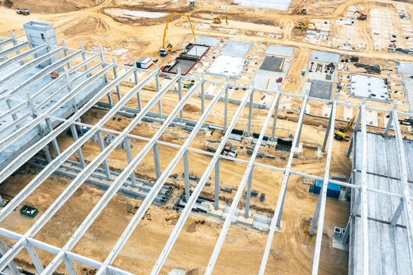 Gyári Épület Légiipari Építési Telek Daruval Építőipari Berendezésekkel — Stock Fotó