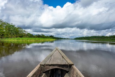 Amazon Yağmur Ormanları Nehir Kıyısı. Iquitos, Peru yakınlarındaki Amazon ormanında Yanayacu nehrinden denize açılıyoruz. Güney Amerika. 