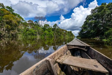 Amazon Yağmur Ormanları Nehir Kıyısı. Iquitos, Peru yakınlarındaki Amazon ormanında Yanayacu nehrinden denize açılıyoruz. Güney Amerika. 