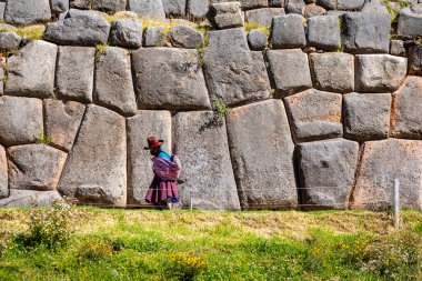 Saqsaywaman Inca archaeological site with large stone walls in Cusco, Peru. South America.  clipart