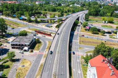 Sosnowiec, Dabrowa Havzası. Sosnowiec şehir merkezinin havadan görünüşü. Polonya.