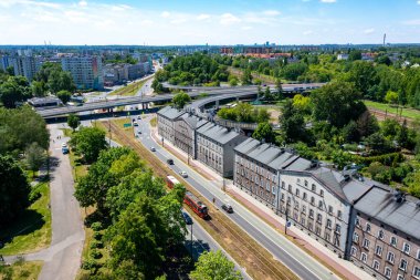 Sosnowiec, Dabrowa Havzası. Sosnowiec şehir merkezinin havadan görünüşü. Polonya.