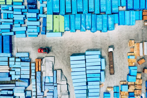 Industriële Opslag Plaats Van Verschillende Blauwe Elementen Luchtfoto Industriële Achtergrond — Stockfoto