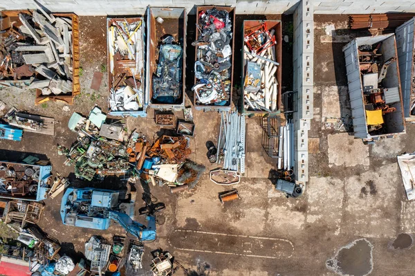 垃圾存储的空中视图 工业背景 秸秆循环利用 — 图库照片