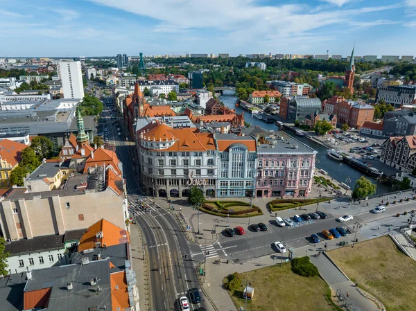 Bydgoszcz Luchtfoto Van Het Centrum Van Bydgoszcz Buurt Van Brda — Stockfoto