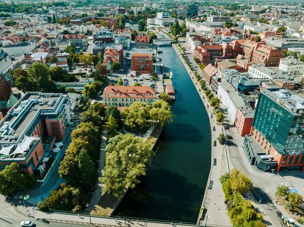 Bydgoszcz Widok Lotu Ptaka Centrum Bydgoszczy Pobliżu Rzeki Brdy Największe — Zdjęcie stockowe