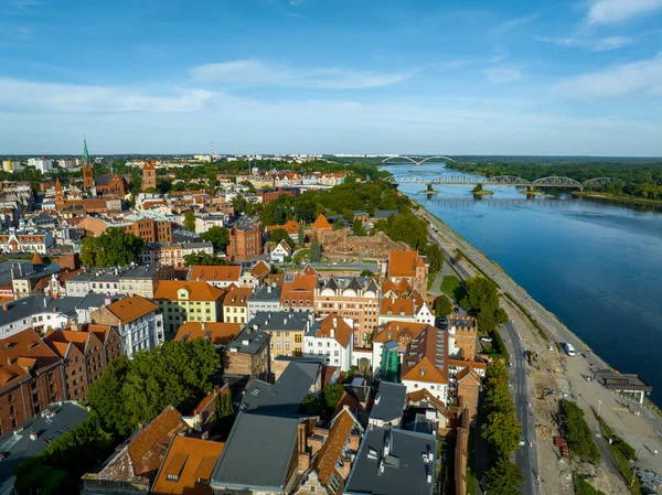 Torun Aerial View Old City Torun Vistula Wisla River Bridge — Stock Photo, Image