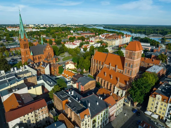 Torun Eski Torun Şehrinin Havadan Görünüşü Vistula Wisla Köprüsü Ortaçağ — Stok fotoğraf