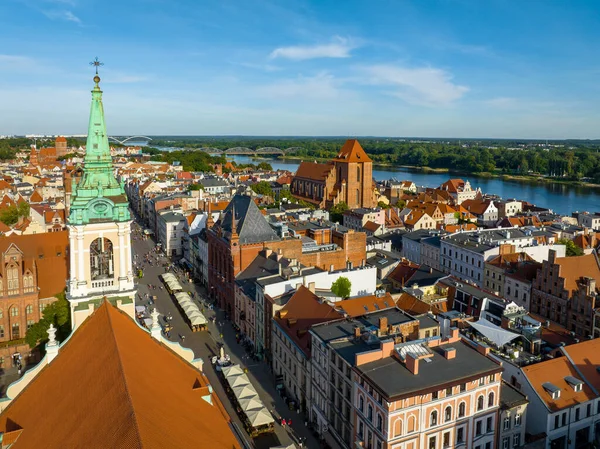 Toruń Widok Lotu Ptaka Stare Miasto Toruń Rzeka Wisła Mostem — Zdjęcie stockowe