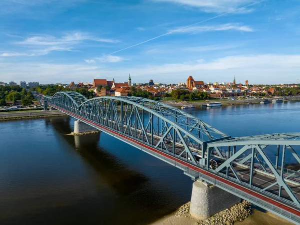 Torun Aerial View Old City Torun Vistula Wisla River Bridge — Stock Photo, Image