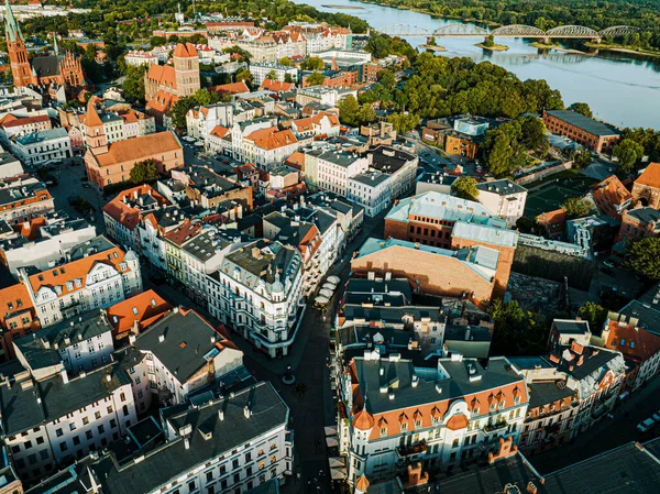 Torune Letecký Pohled Staré Město Torun Visla Wisla Řeka Mostem — Stock fotografie