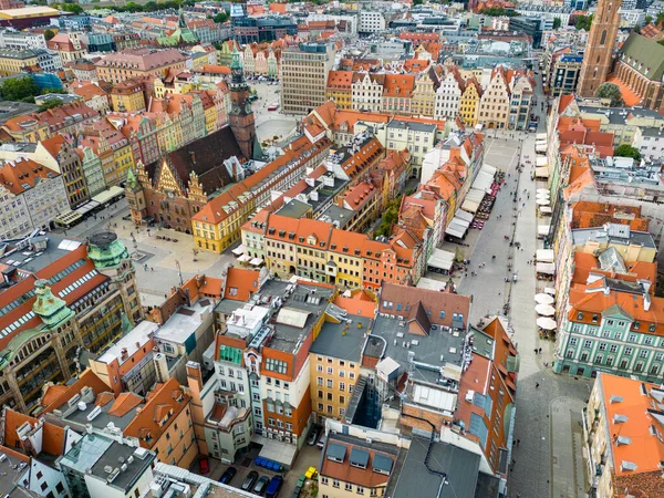 Wroclaw Luchtfoto Van Oude Binnenstad Van Wroclaw Kleurrijke Daken Van — Stockfoto